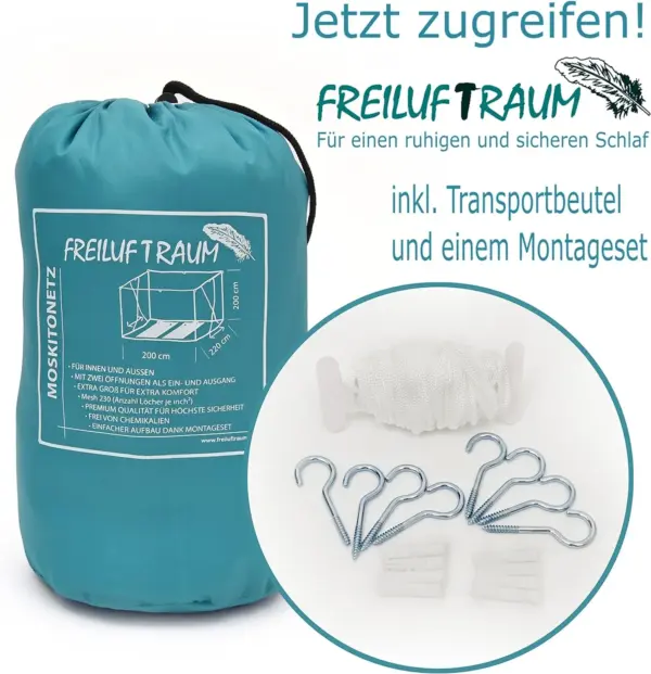 FREILUFTRAUM Großes Reise Moskitonetz für Doppelbetten 200x220x200cm-2Öffnungen-07